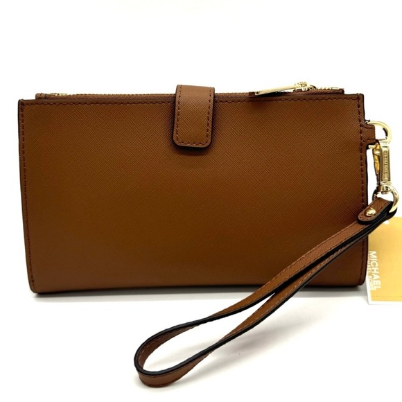 Michael Kors Large Double Zip Wallet Wristlet Luggage Brown - Picture 5 of 9